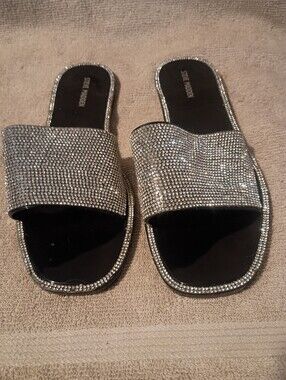 Steve Madden Jacelyn Rhinestone Embellished Slide Sandals.